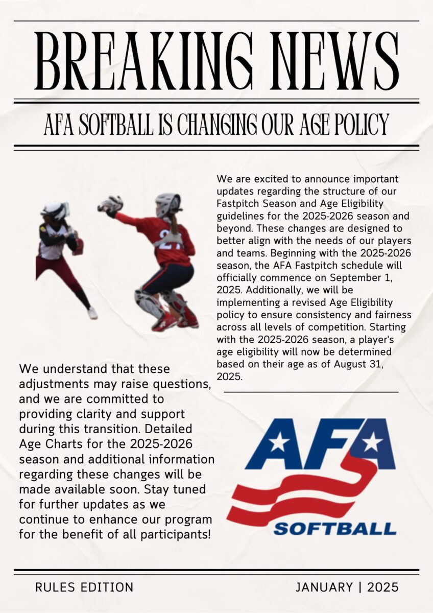 AFA SOFTBALL IS CHANGING OUR AGE POLICY