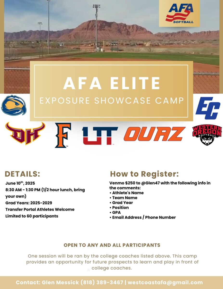 flyer for afa elite exposure showcase camp
